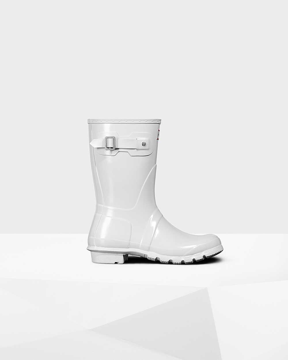 Womens Hunter Original Short Gloss Mid-Calf Rain Boots White | LZHPDO-160